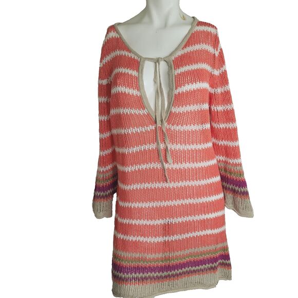 Tommy Bahama Tops - Tommy Bahama Medium Knit Top women stretch keyhole drawstring tie sheer linen